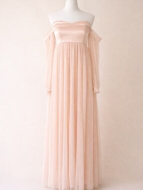 Blush Pink Chiffon Maxi Dress Off Shoulder Romantic Maternity Photoshoot NWT